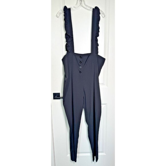 High Waist Ruffle Suspender Pants Womens XL Pleated Front Pockets Buttons - Picture 1 of 9